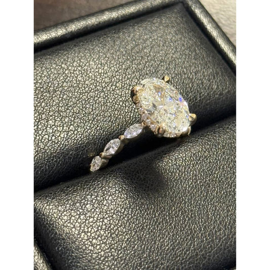 14k Yellow Gold 3.09 Carat Oval Lab Grown Diamond E Color VS1 Clarity IGI