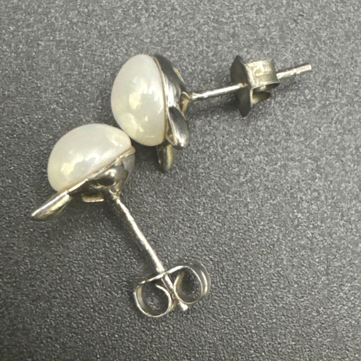 Sterling Silver Faux Pearl Kitty Cat Earrings 925 K30