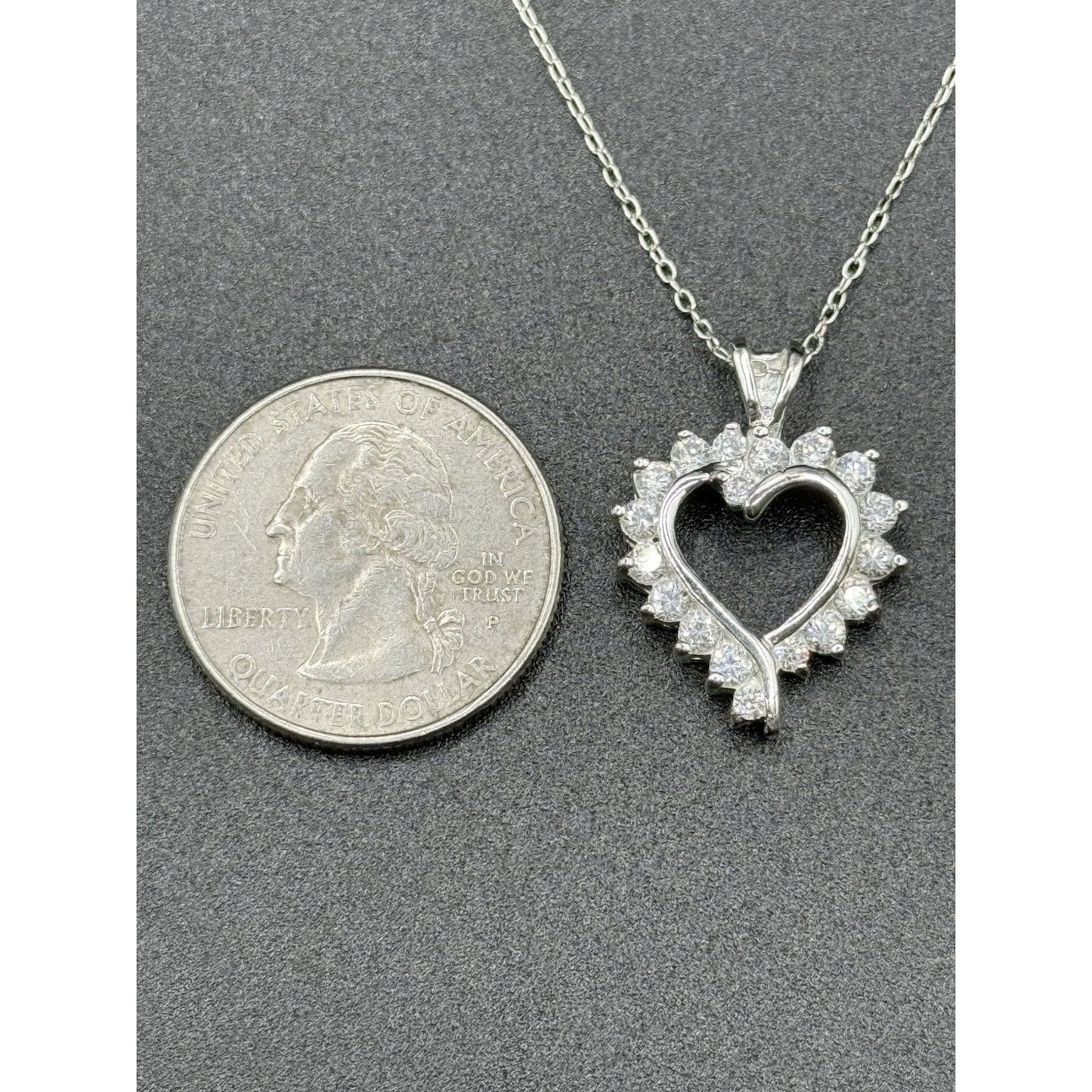 18” Sterling Silver Cubic Zirconia Heart Pendant Necklace 925 N13