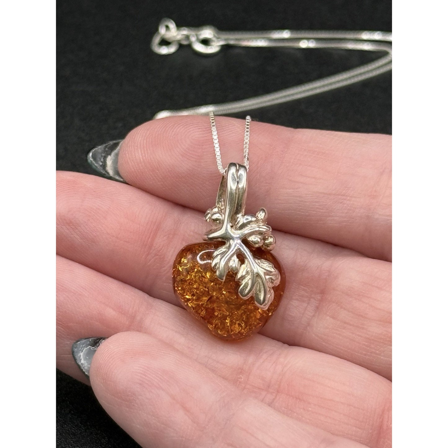 18” Sterling Silver Amber Fruit Pendant Necklace 925 New Chain P11