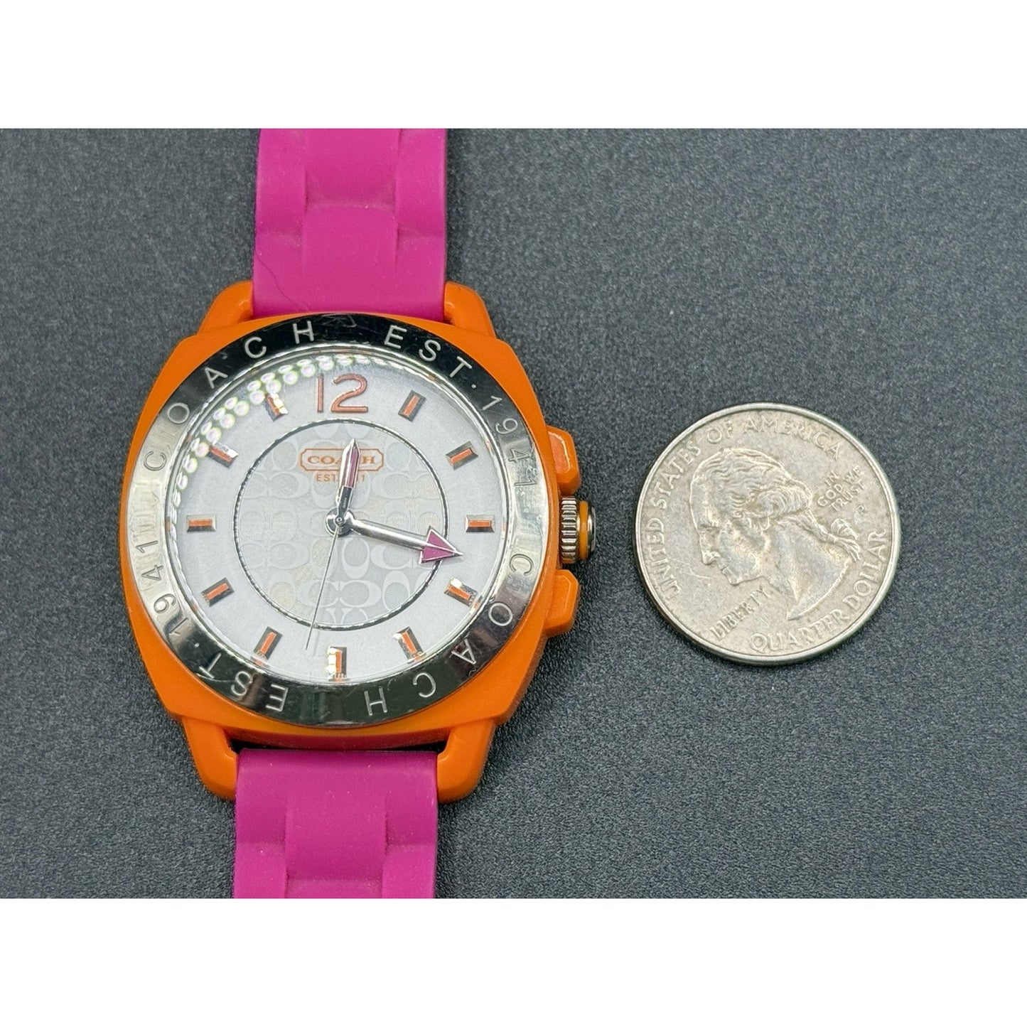 Coach 40MM Orange Pink Rubber Watch N19
