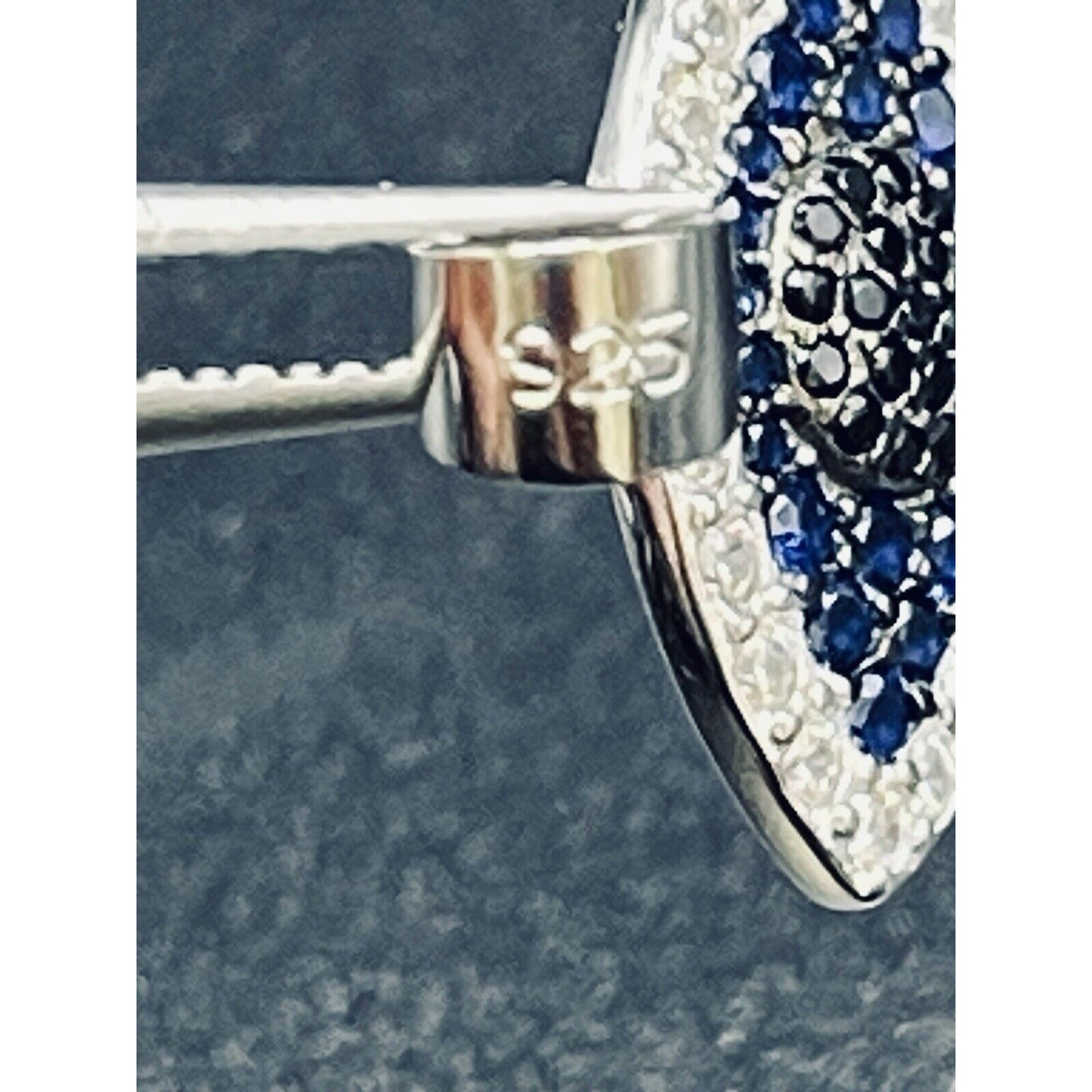 EUC Sterling Silver Blue White Cubic Zirconia Evil Eye Pendant 925 L19