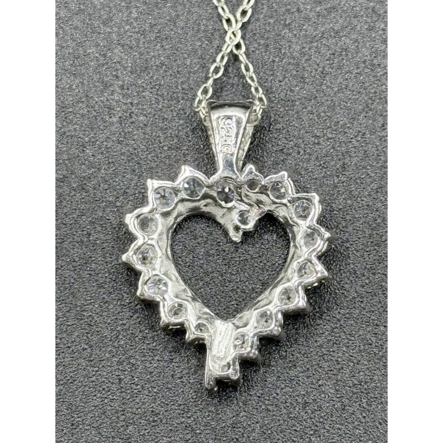 18” Sterling Silver Cubic Zirconia Heart Pendant Necklace 925 N13