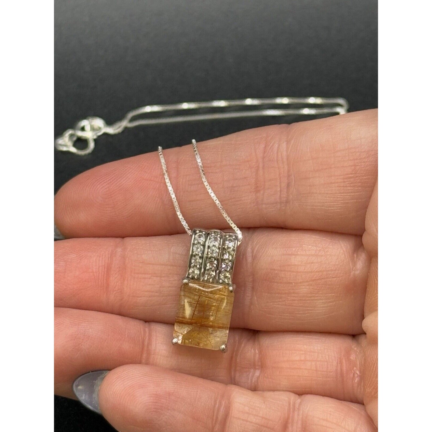 TGGC 18” Rutilated Quartz Pendant Necklace Sterling Silver M20