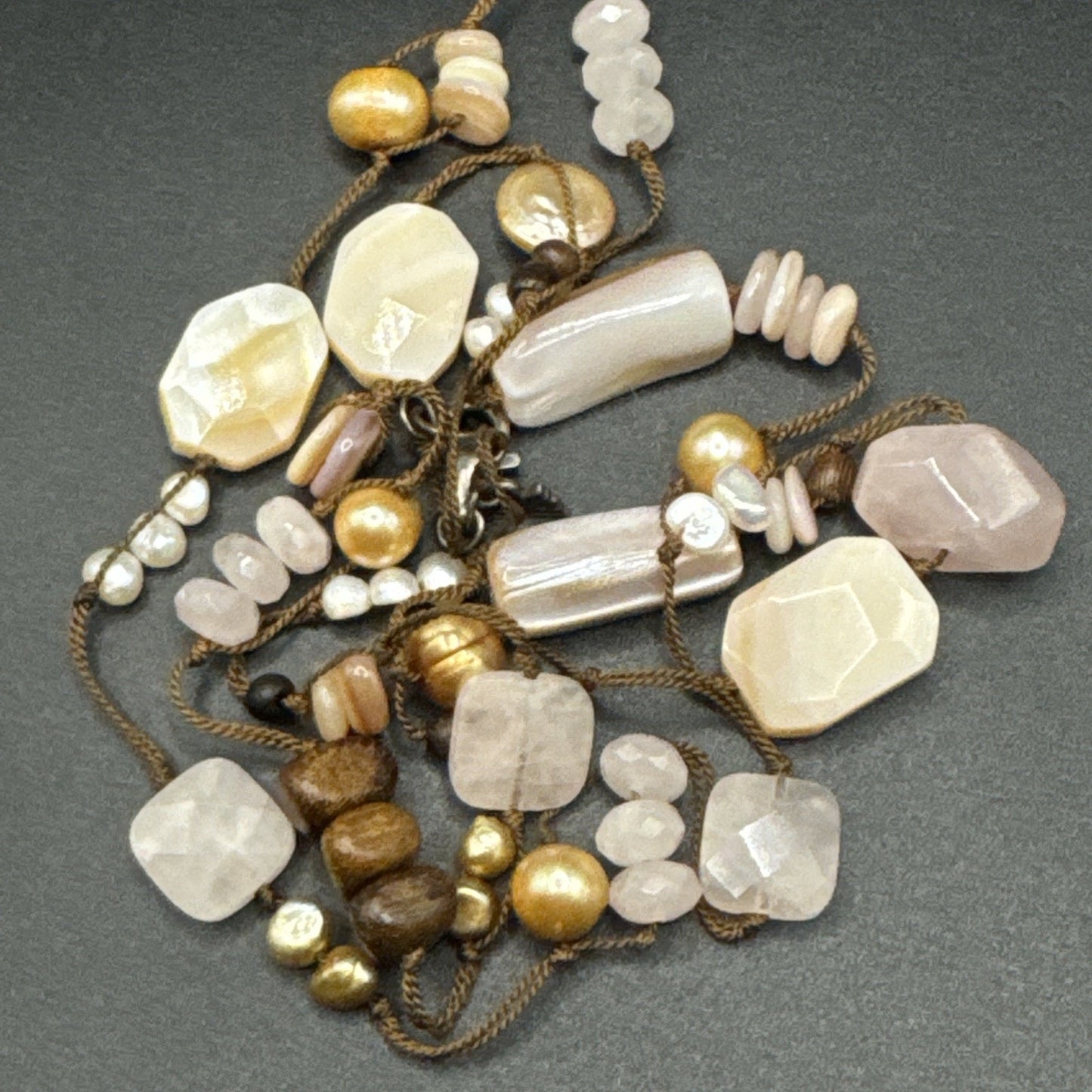 35” Sterling Silver Silpada Quartz Pearl Quartz Agate Rope Necklace T30