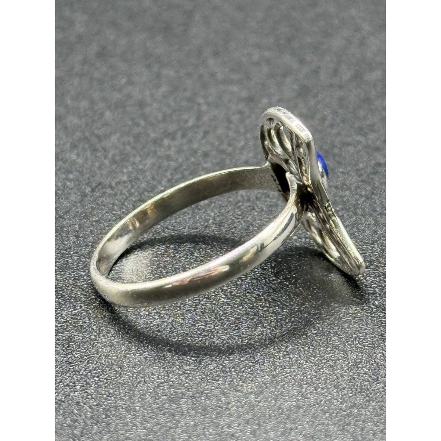 New Condition Sterling Silver Genuine Lapis Moon Ring Size 7.00