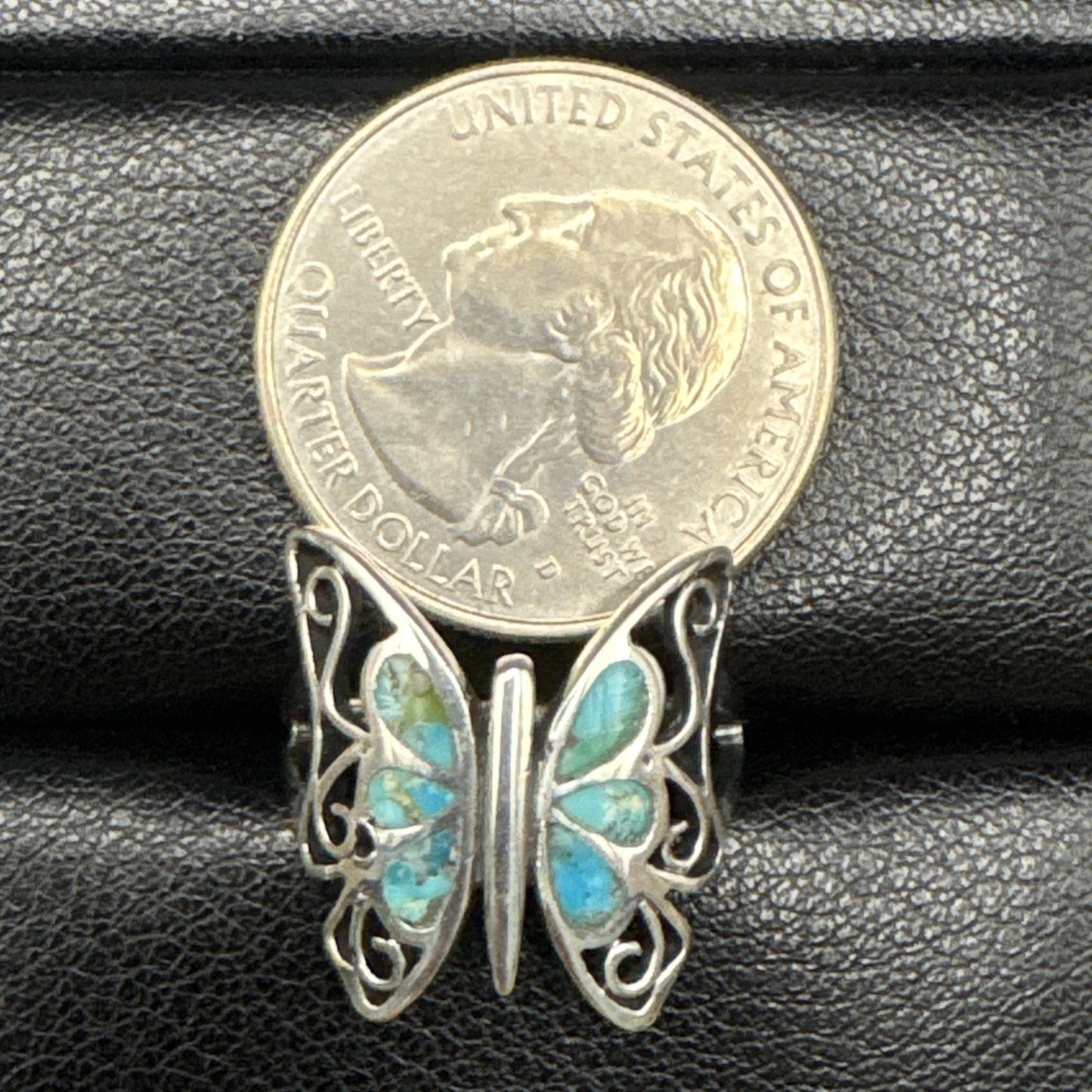 New Condition Sterling Silver Turquoise Butterfly Ring Size 7