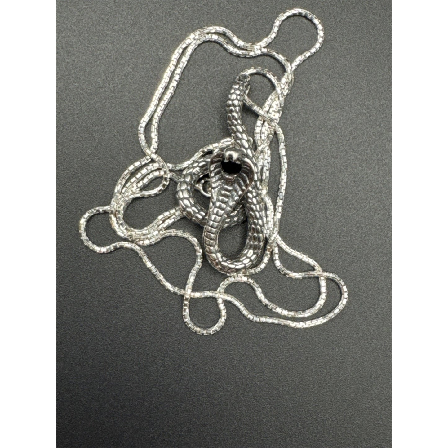 20” New Condition Sterling Silver Onyx King Cobra Snake Pendant Necklace