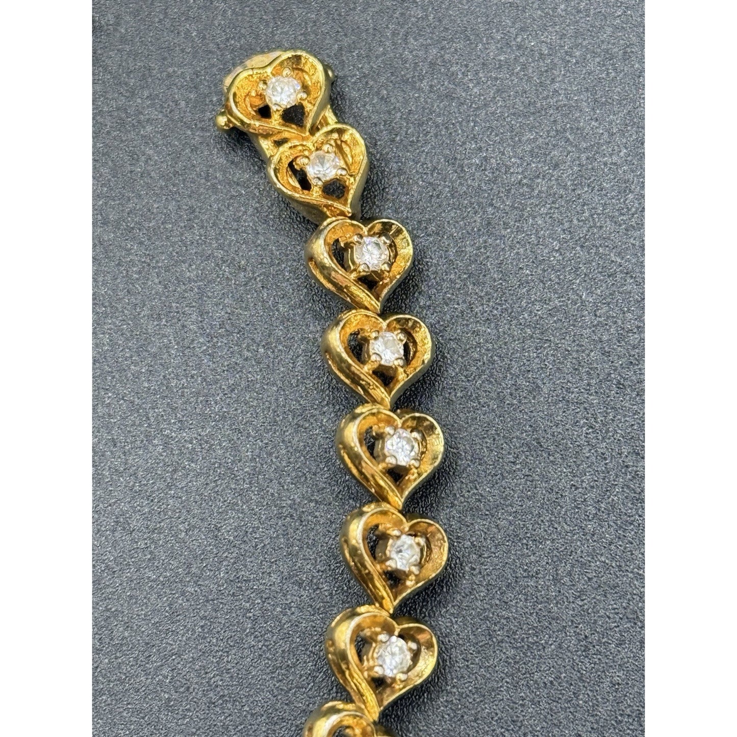 7.25” Gold Sterling Silver Cubic Zirconia Heart Bracelet 16 Grams P6