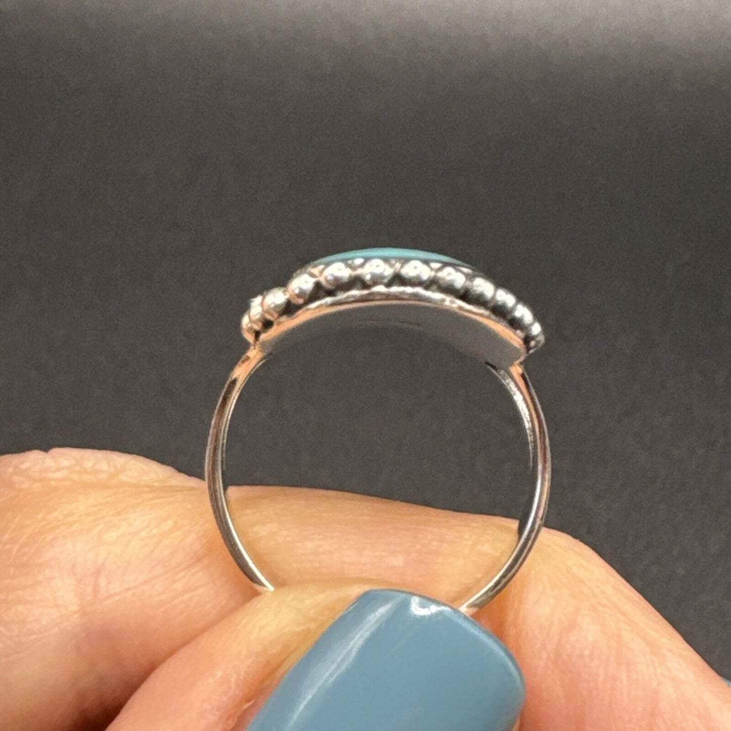 New Condition Sterling Silver Oblong Turquoise Ring 925 Size 6.75