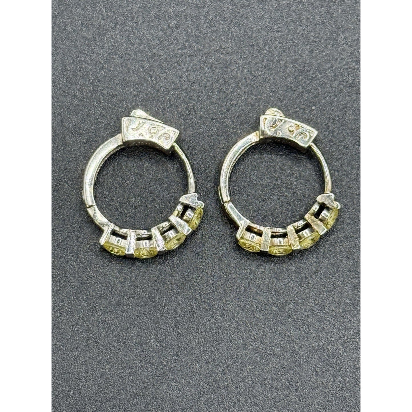 Sterling Silver Excellent Used Condition Yellow C.Z. Hoop Earrings 925
