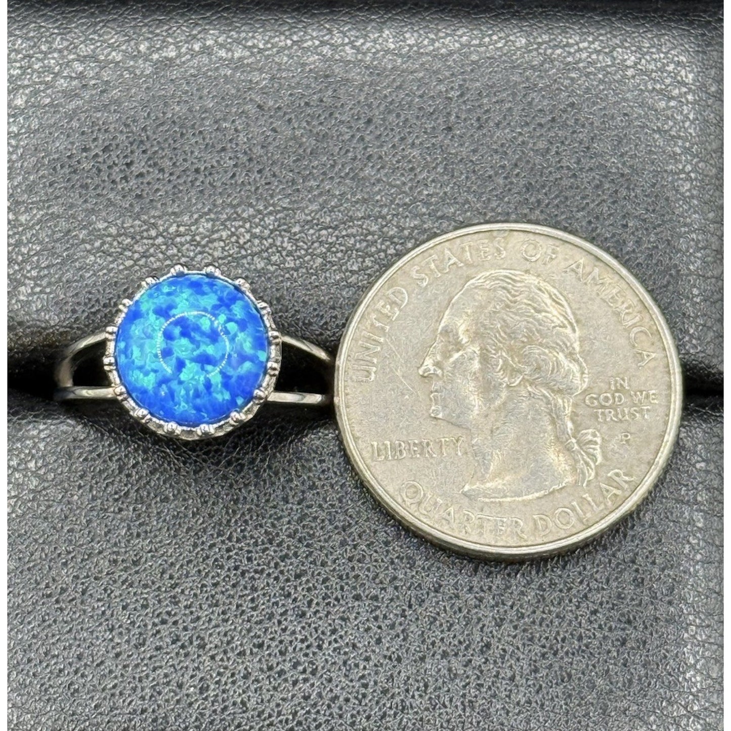 New Condition Sterling Silver Lab Blue Opal Cab Ring Size 8.00