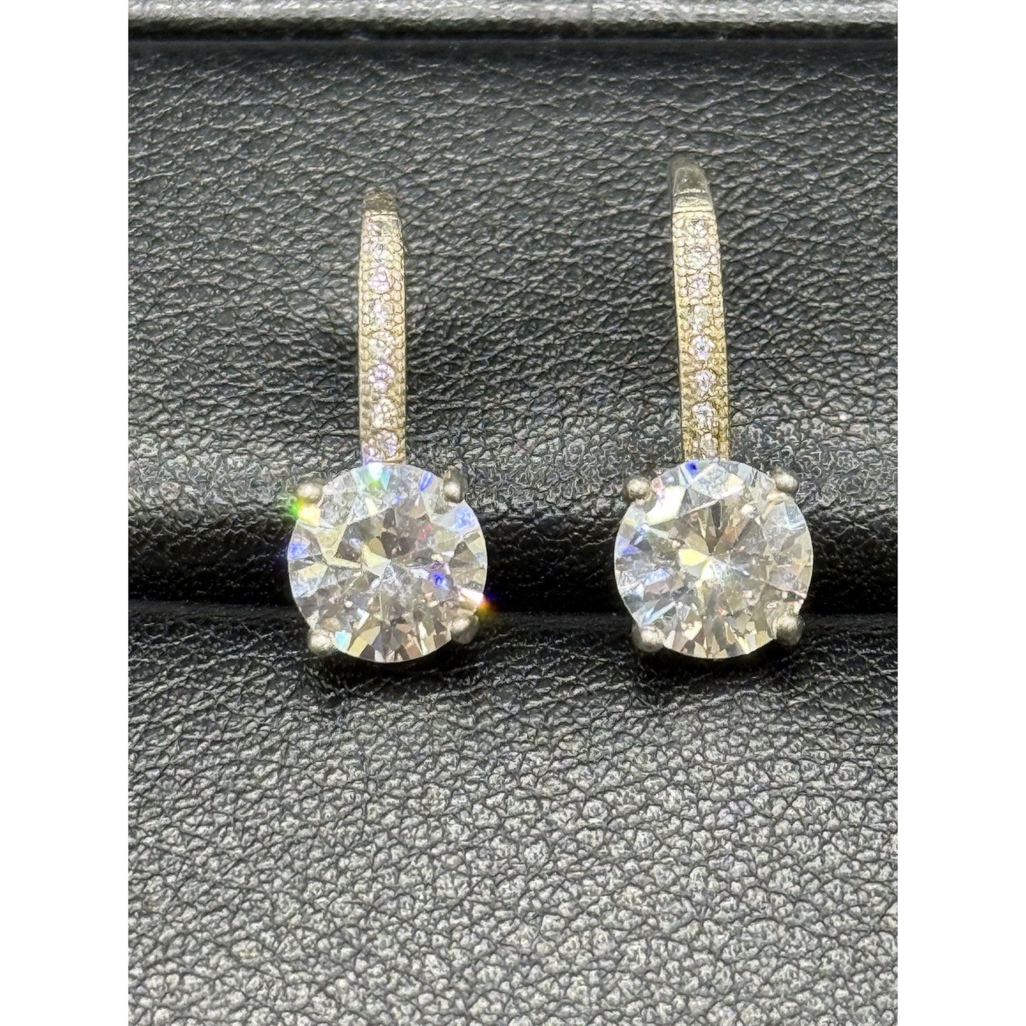 Vintage Sterling Silver Cubic Zirconia Dainty Dangle Earrings 925 P10