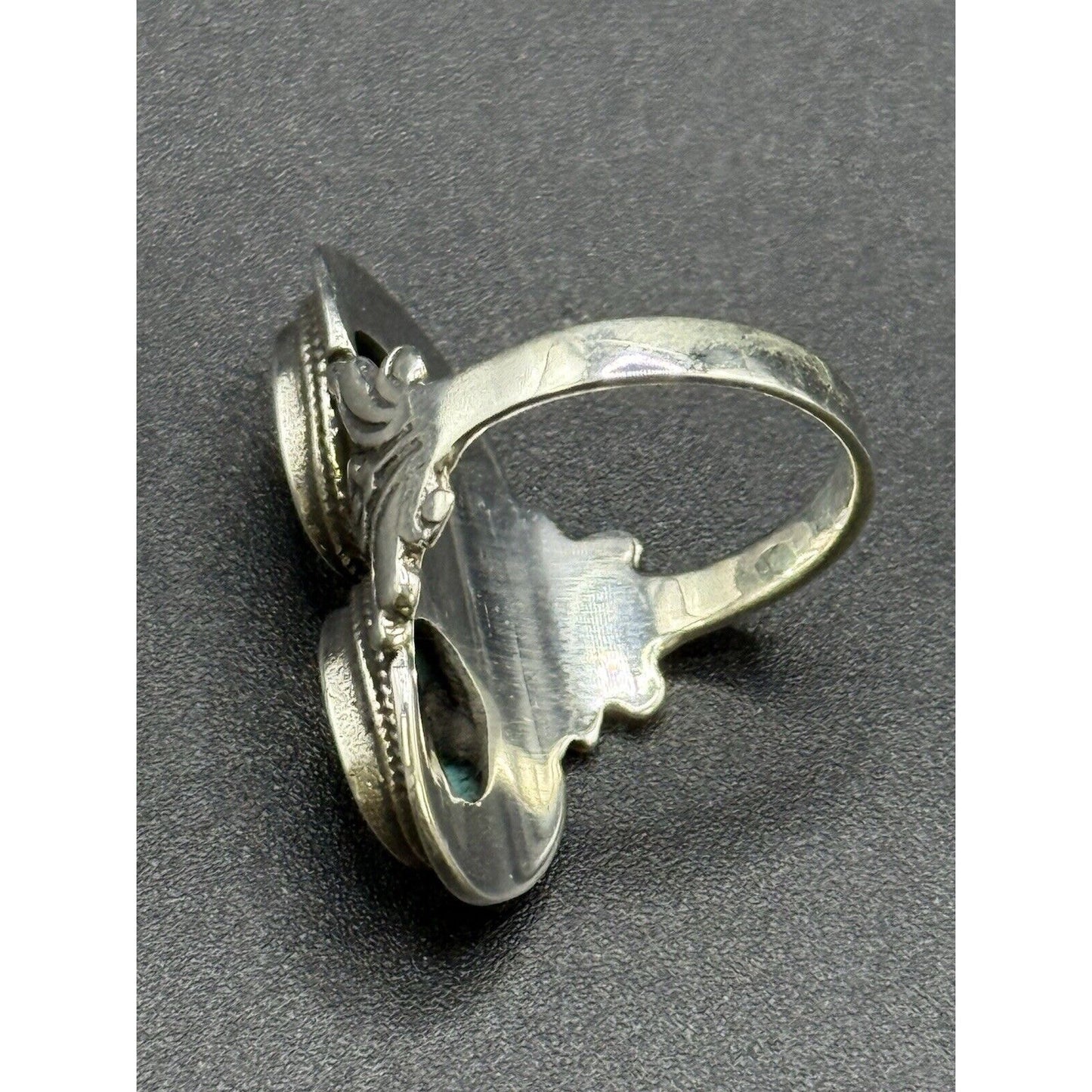 New Condition Sterling Silver Double Turquoise Ring Size 6.75