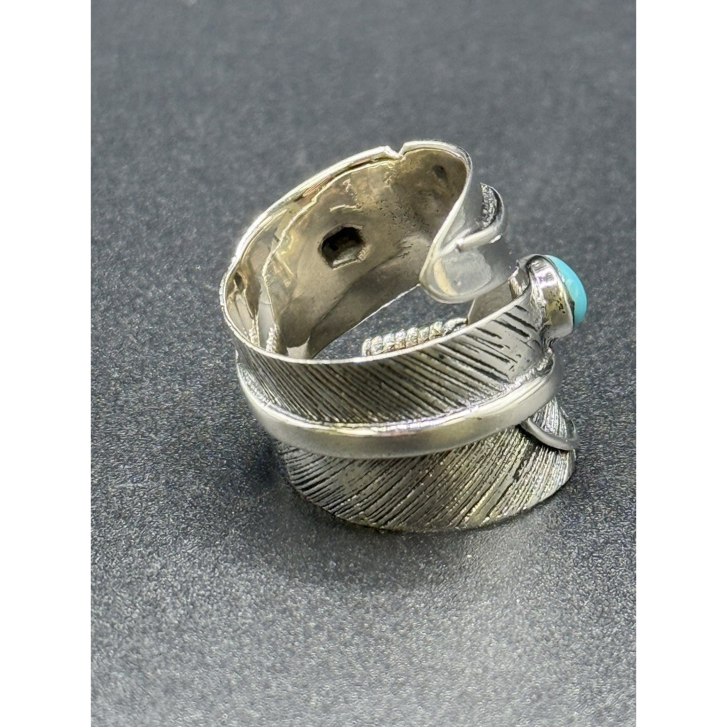 New Condition Sterling Silver Genuine Turquoise Ring Size 7.00 Feather Bypass