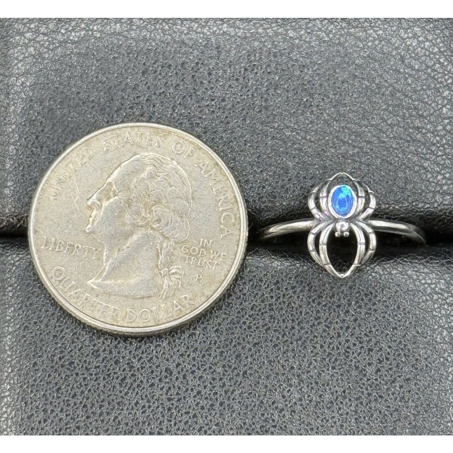 New Condition Sterling Silver Lab Blue Opal Spider Dainty Ring Size 6.50