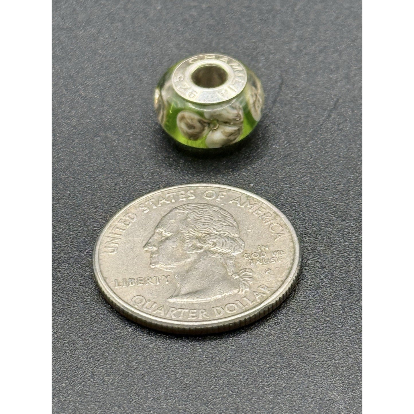 Camilla Sterling Silver Green& White Flower Murano Glass Charm P18