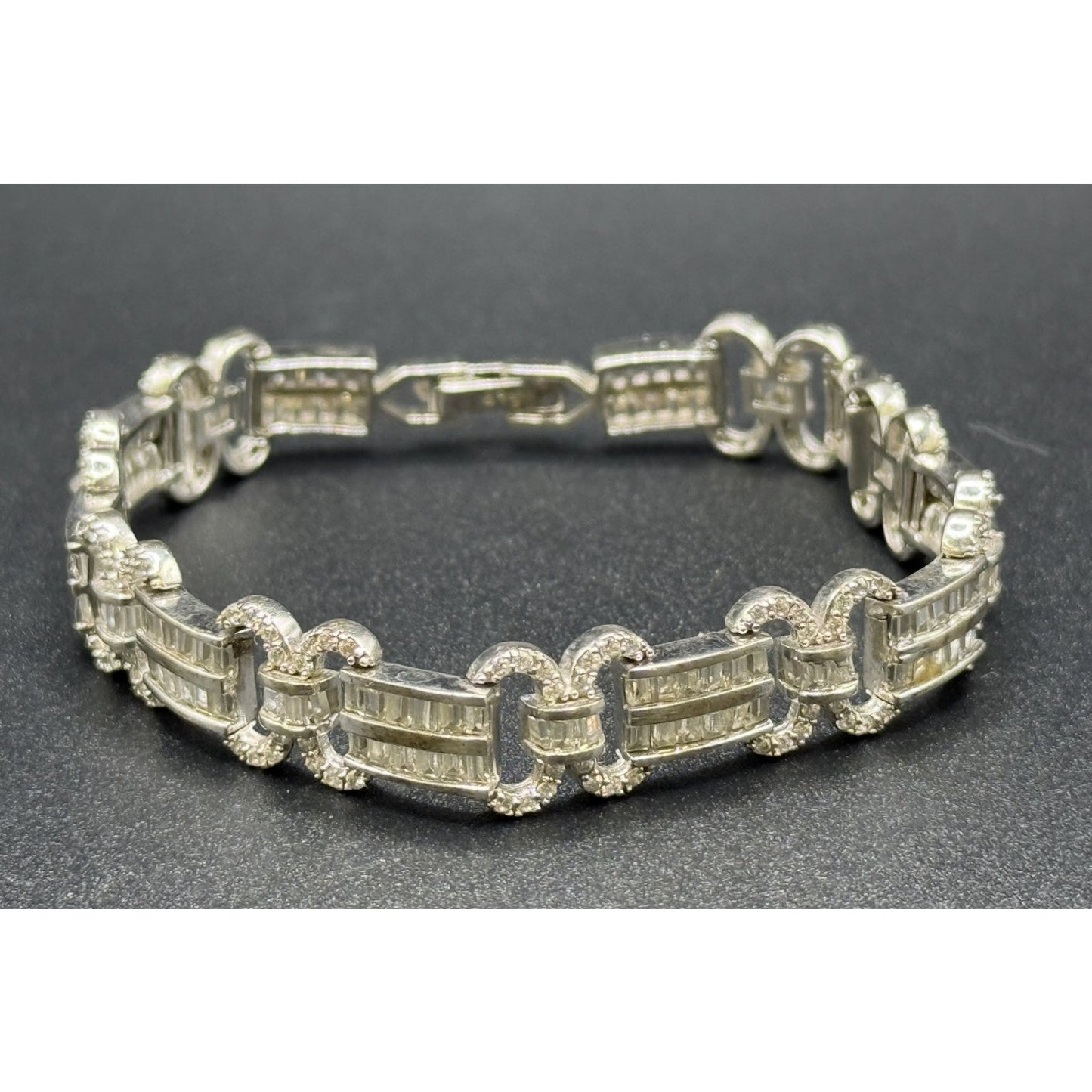 7.25” Sterling Silver Cubic Zirconia Tennis Bracelet One Missing 20 Grams P10
