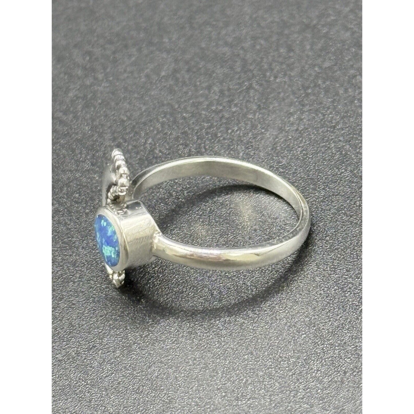 New Condition Sterling Silver Lab Blue Opal Sun Moon Ring Size 6.50