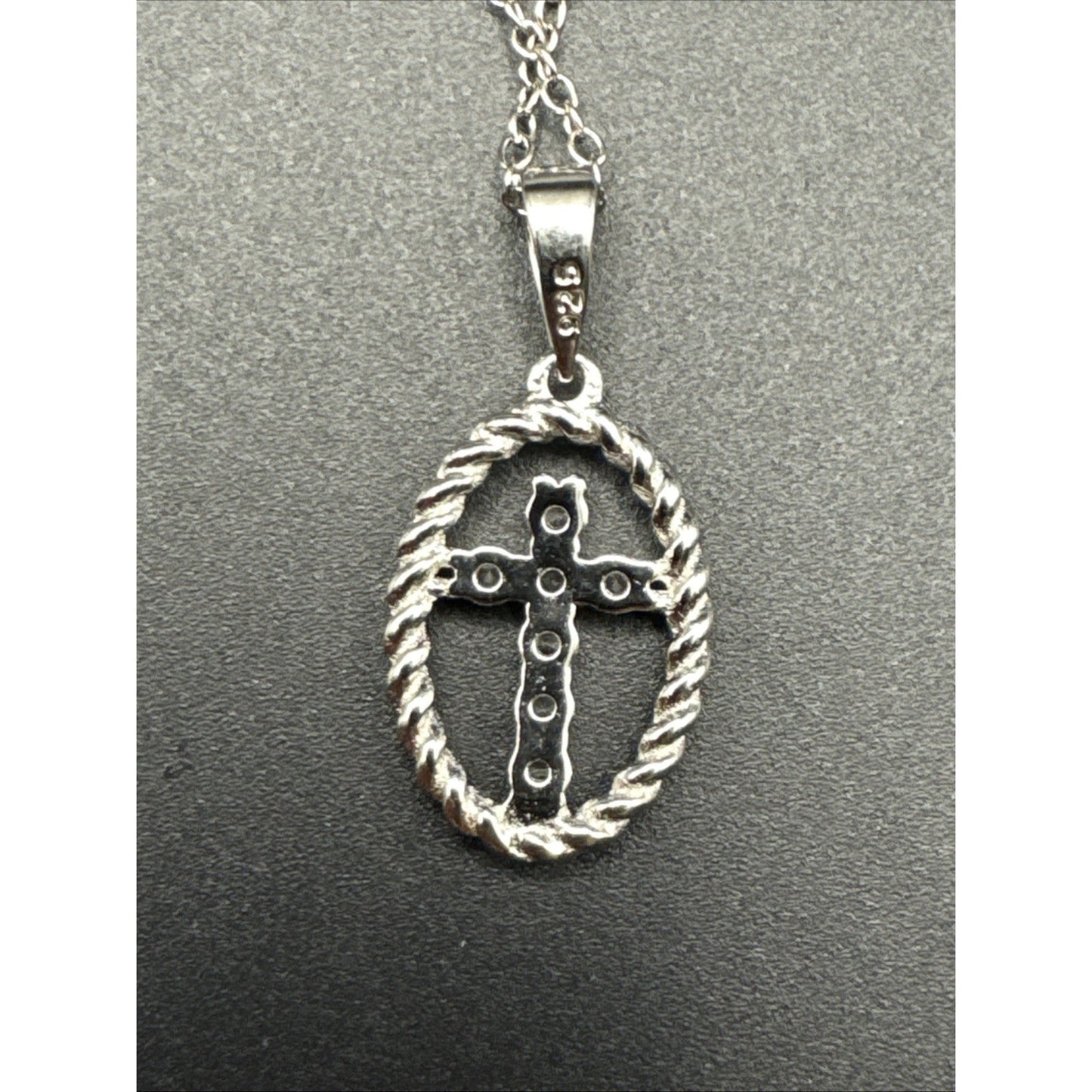 18” New Condition Sterling Silver Cz Cross Dainty Pendant Necklace