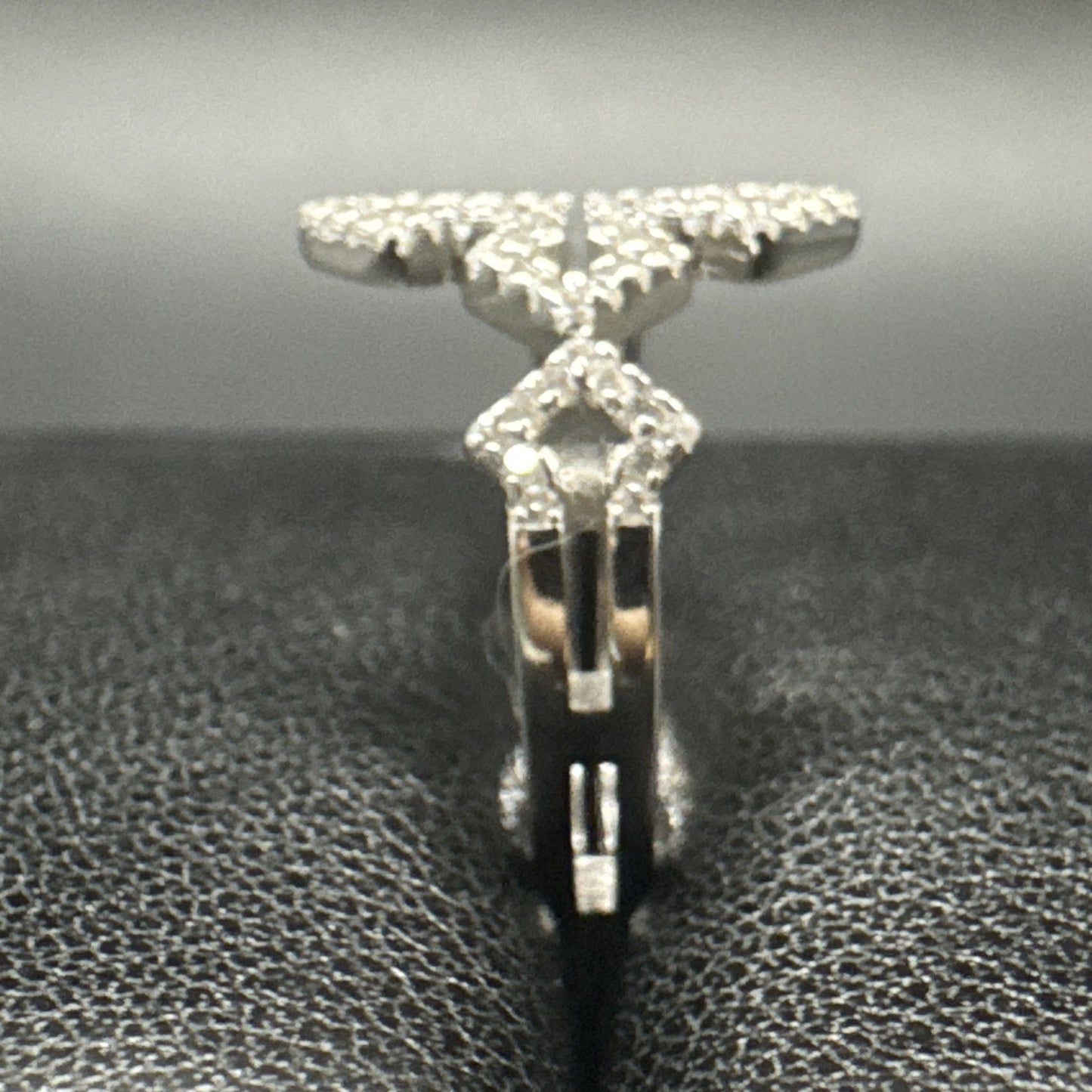 New Condition Sterling Silver CZ Open Lateral Cross Ring 3g 925 Size 7