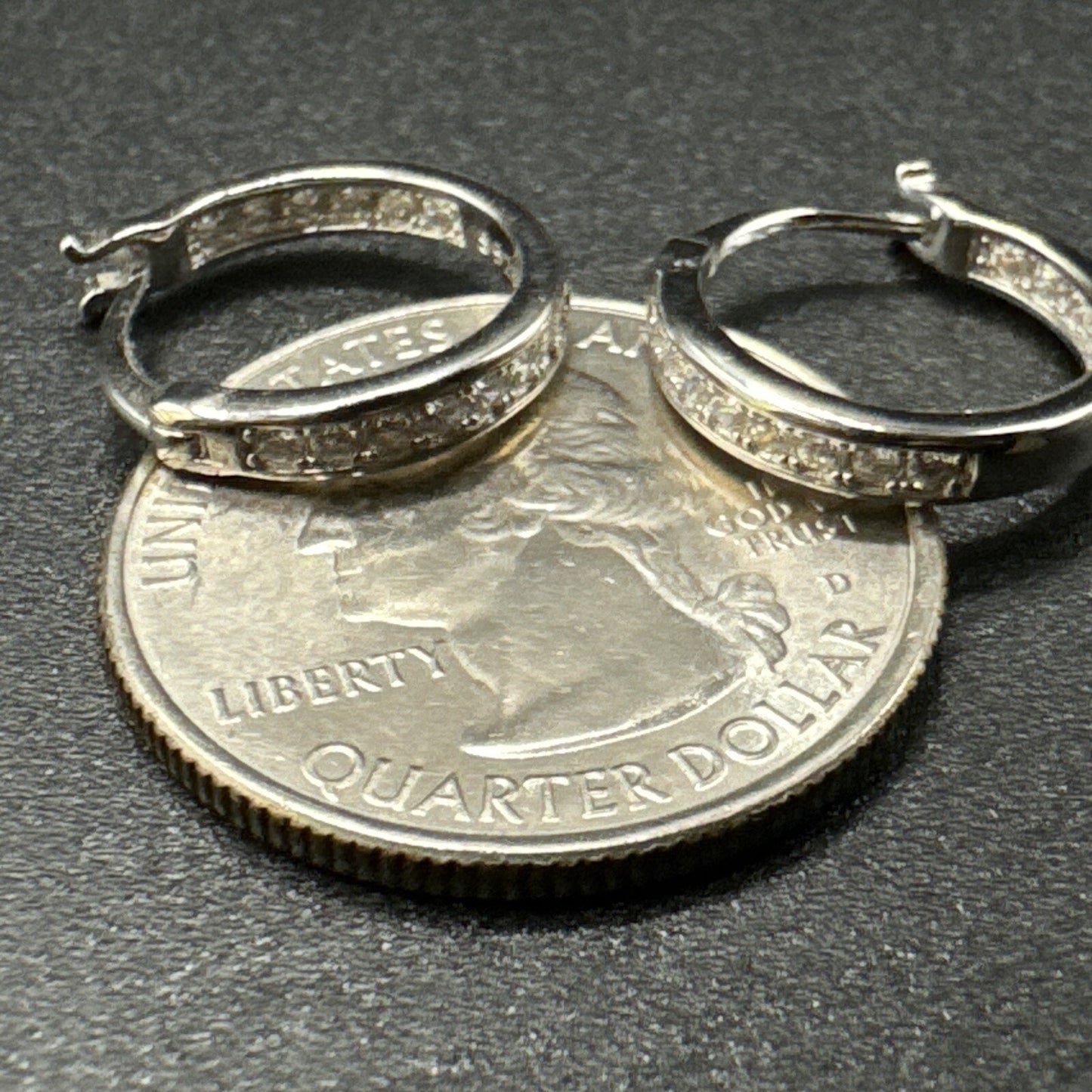 New Condition Sterling Silver CZ Huggie Hoops 16mm 925