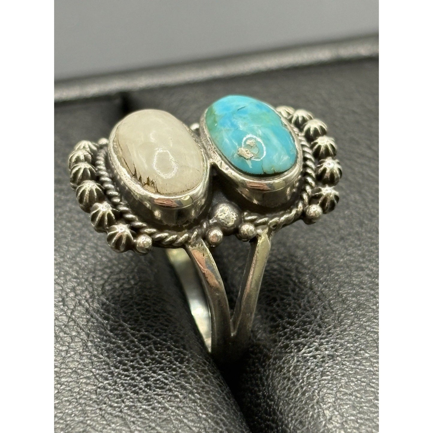 New Condition Sterling Silver Moonstone Turquoise Ring Size 5
