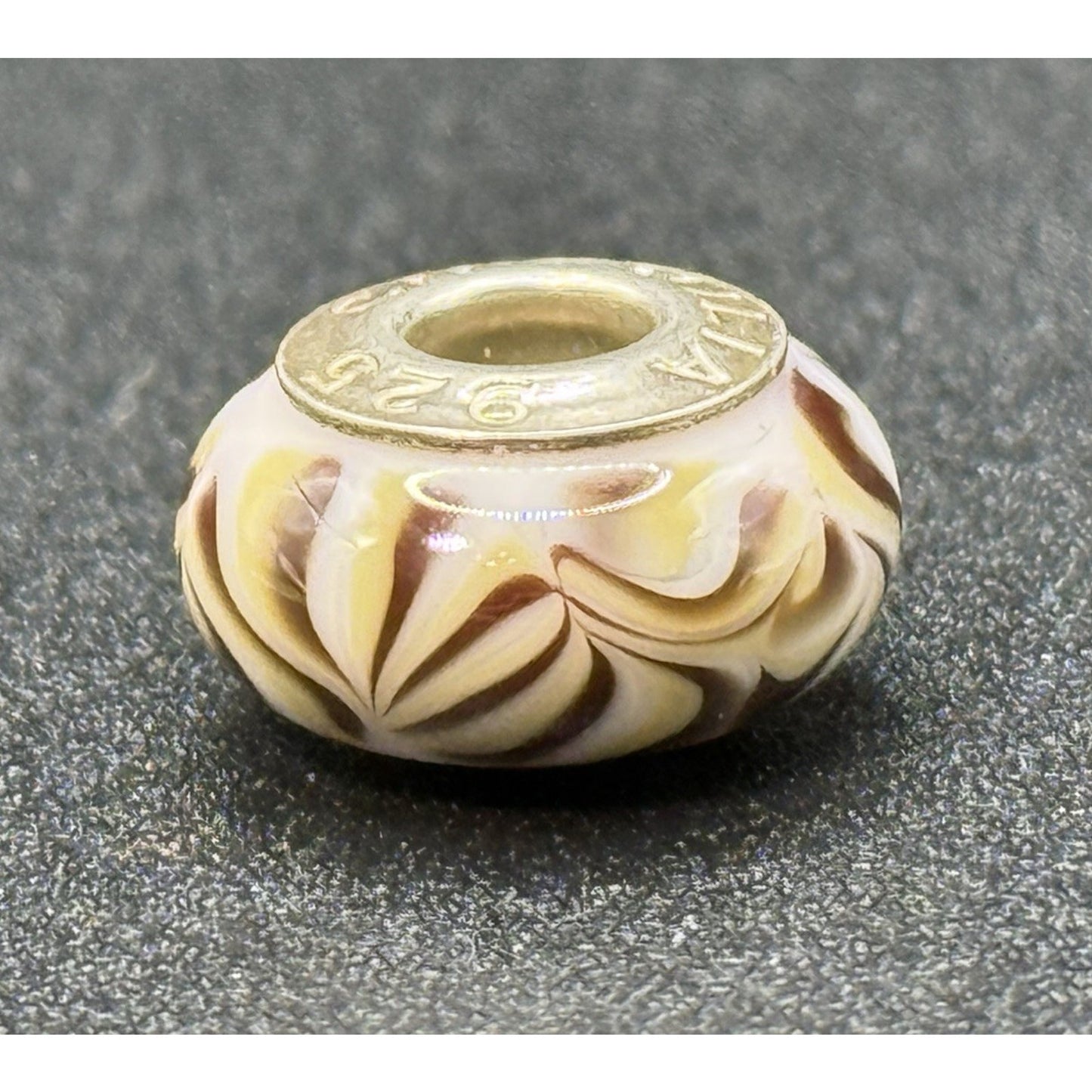 Chamilia Sterling Silver White Brown Design Murano Glass Bead P19