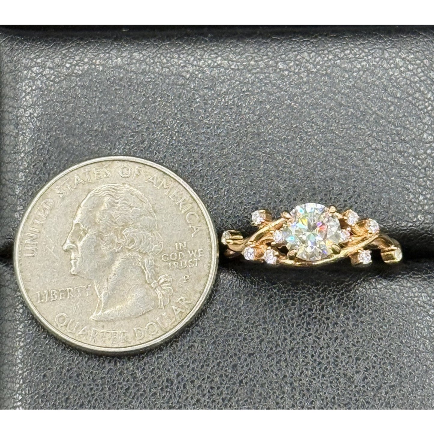 New Condition Rose Sterling Silver Moissanite Vine Ring Size 7.00 GRA