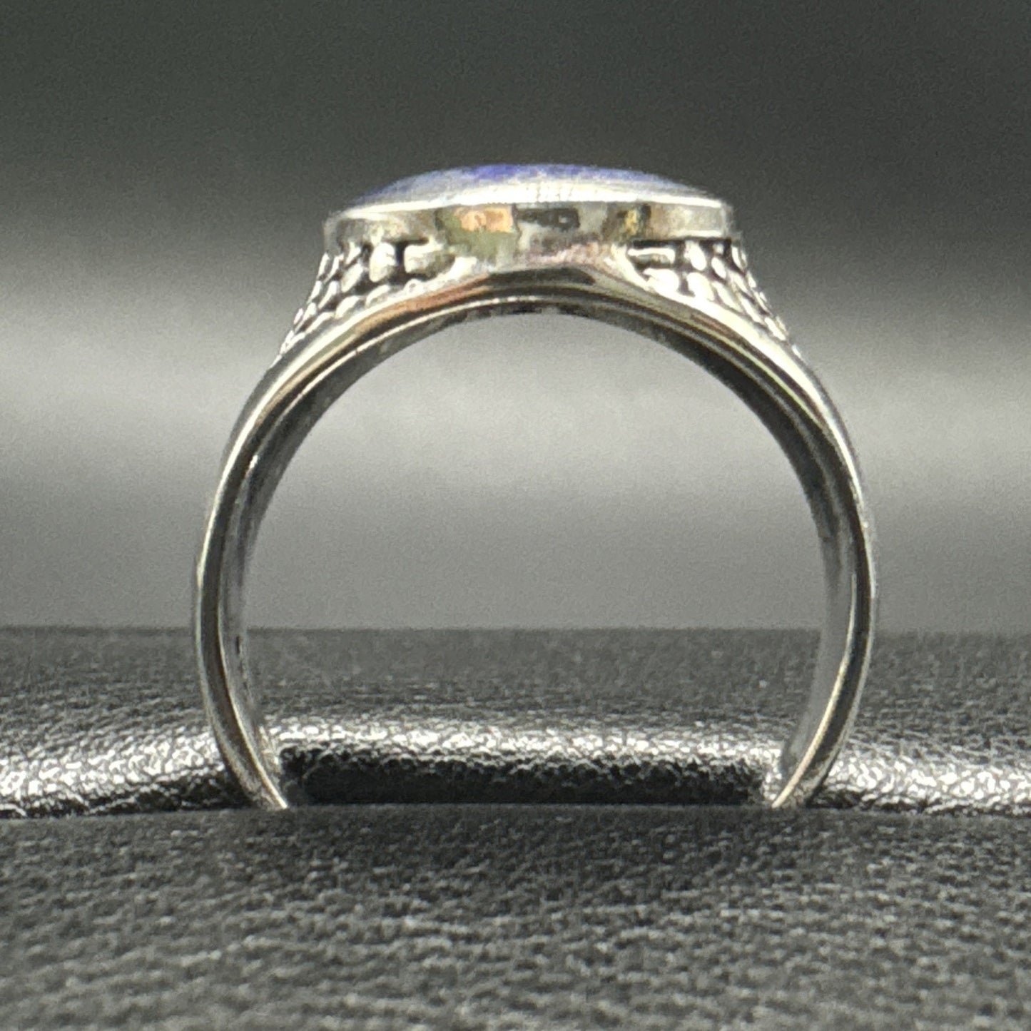 New Condition Sterling Silver Lapis Scales Textured Shank Ring 925 Size 10