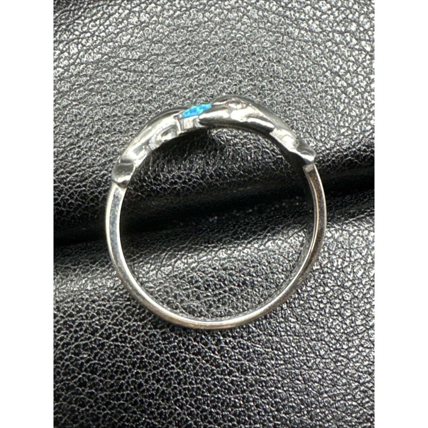 New Condition Sterling Silver Blue Opal Double Dolphin Ring 925 Size 7