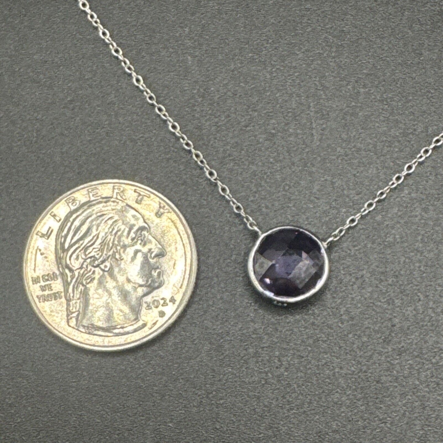 17” Sterling Silver Purple Faceted CZ Pendant 925 N1