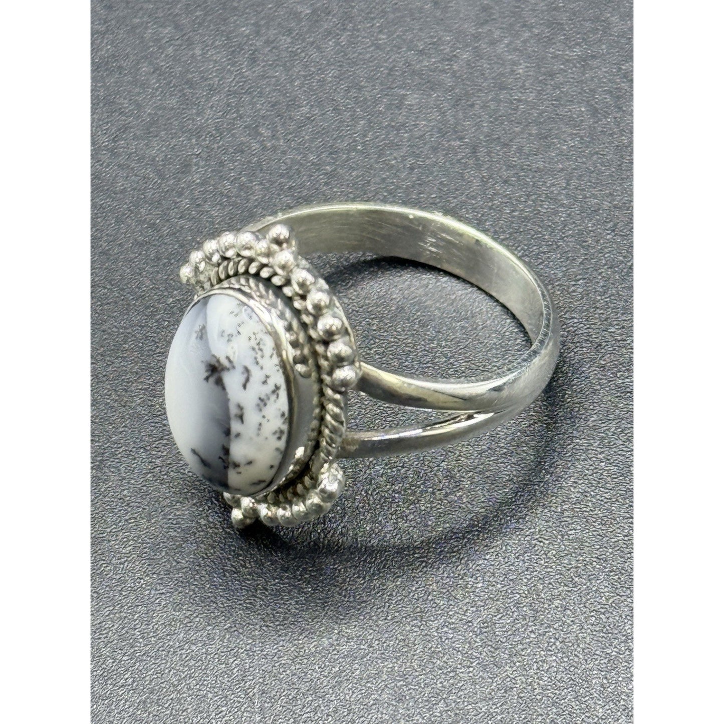 New Condition Sterling Silver Dendrite Opal Ring Size 10.00
