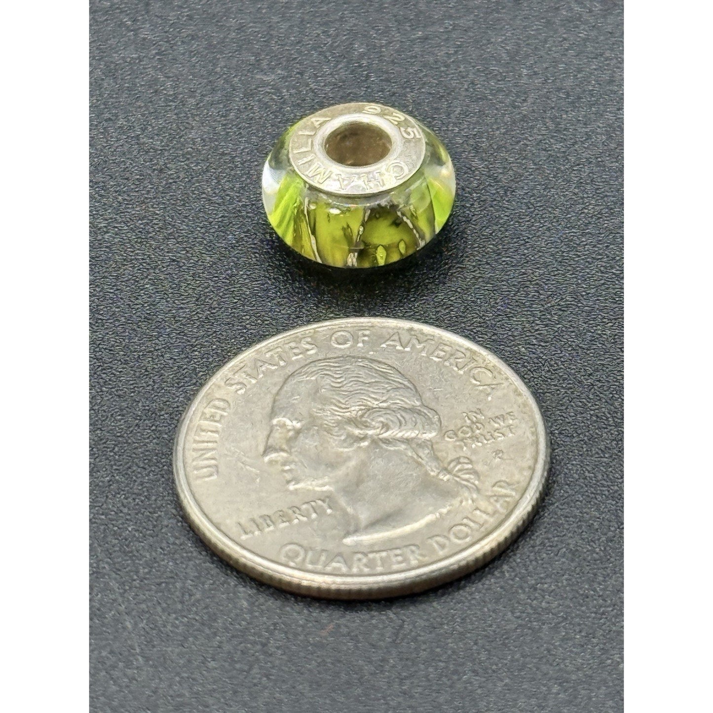 Chamilia Designer Sterling Silver Green Art Murano Glass Charm P19