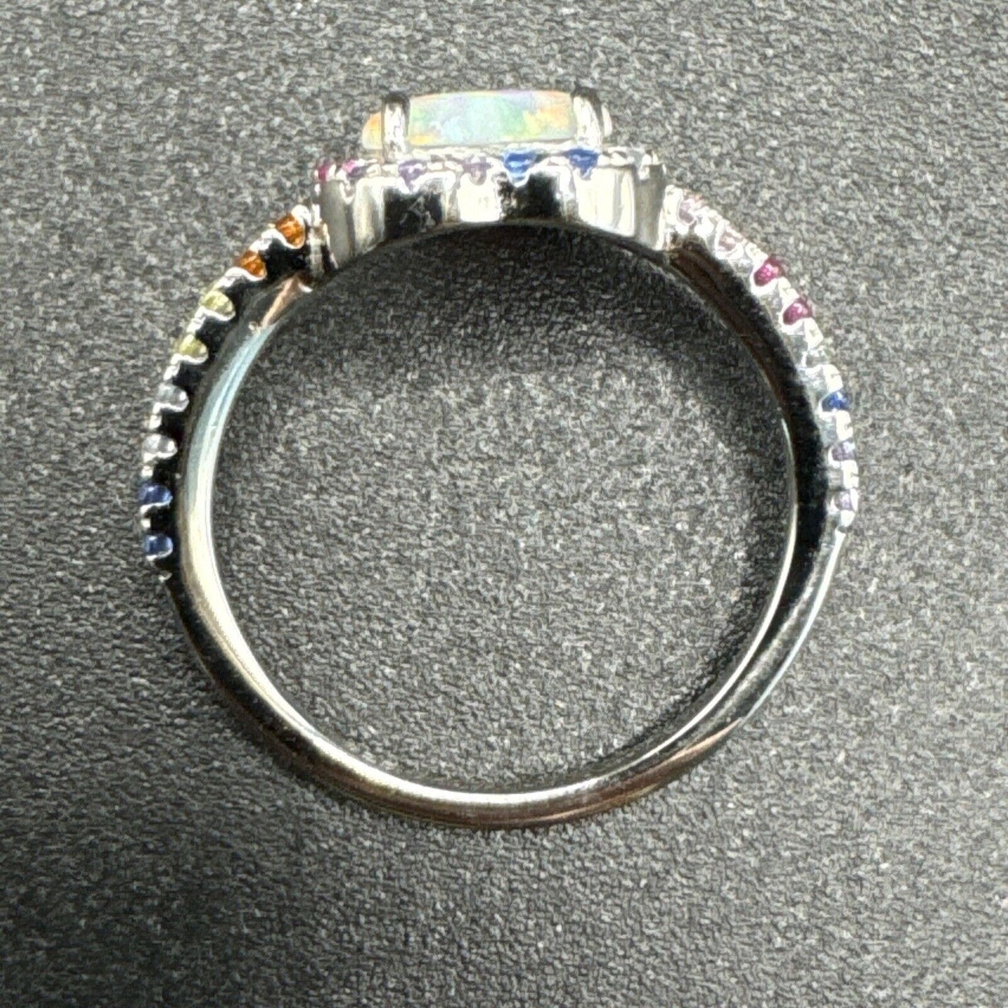 New Condition Sterling Silver Opal Heart Multi Color CZ Ring 925 Size 7