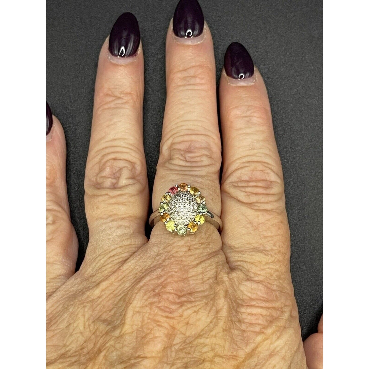 Sterling Silver Genuine Gemstone Ring Size 7.75 925 K18
