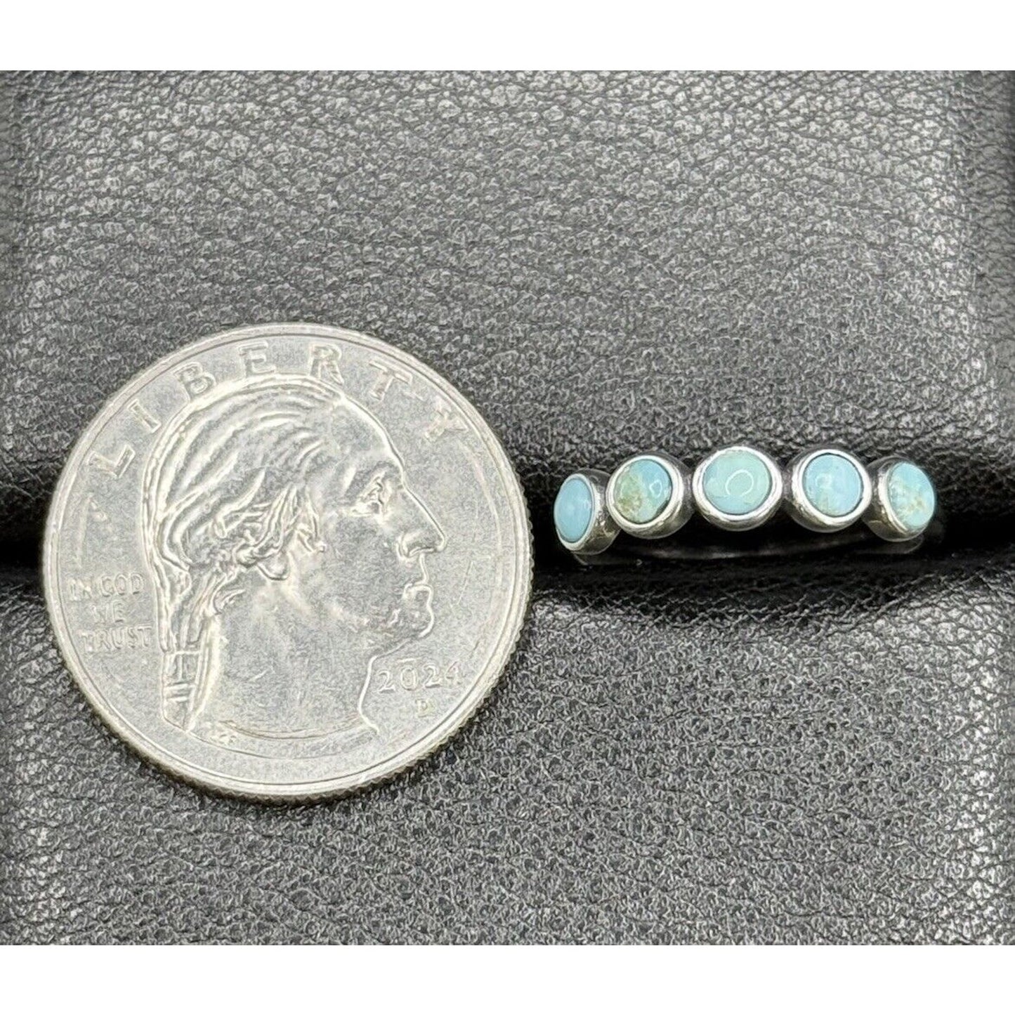 New Condition Sterling Silver 5-Stone Genuine Turquoise Ring Size 6.50