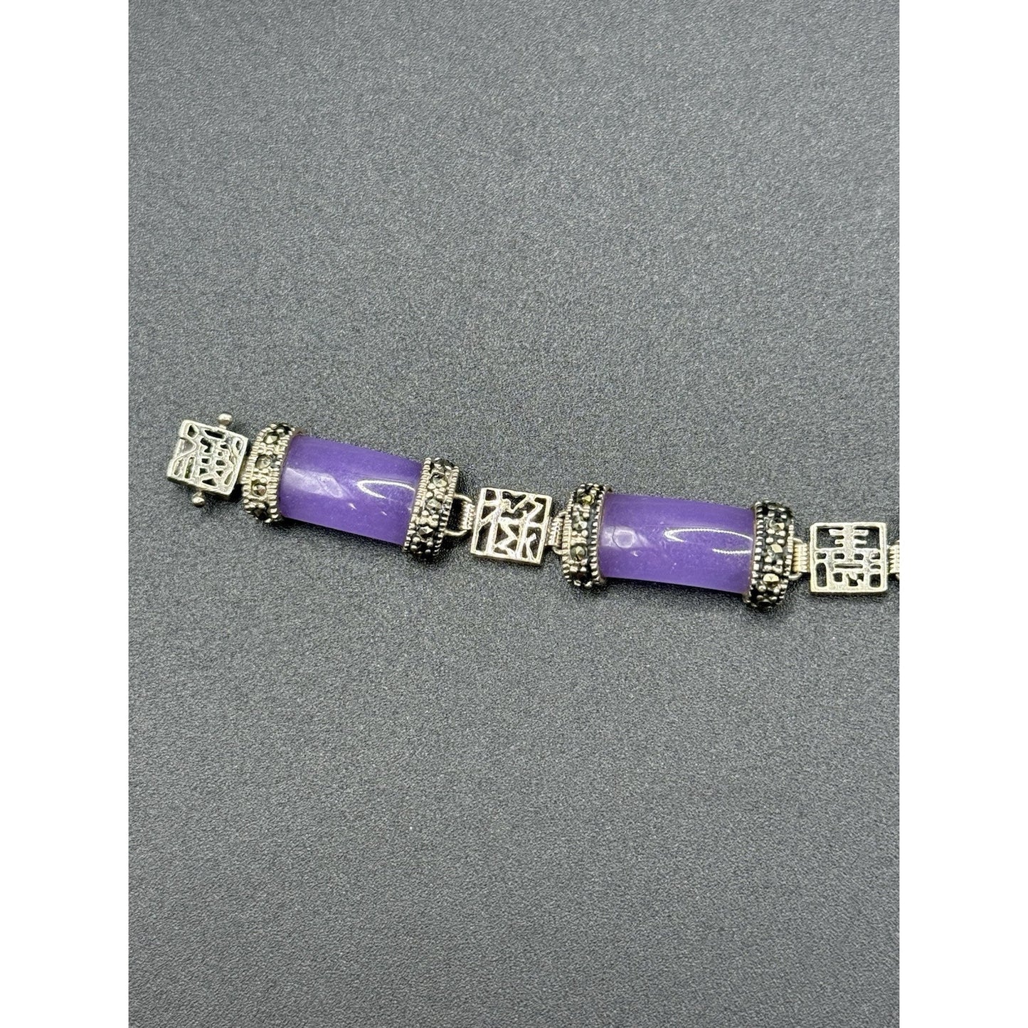 8” Vintage Sterling Silver Purple Chalcedony Bracelet Marcasite 924 P5