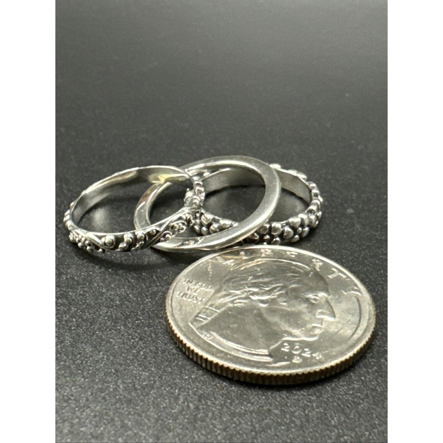 New Condition Sterling Silver Daisy Lily Valley Stacking Ring Set size 6.75