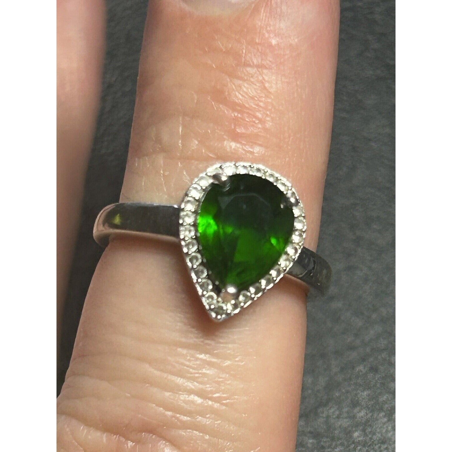 Sterling Silver lab emerald white topaz Ring Size 6:75 925 P20