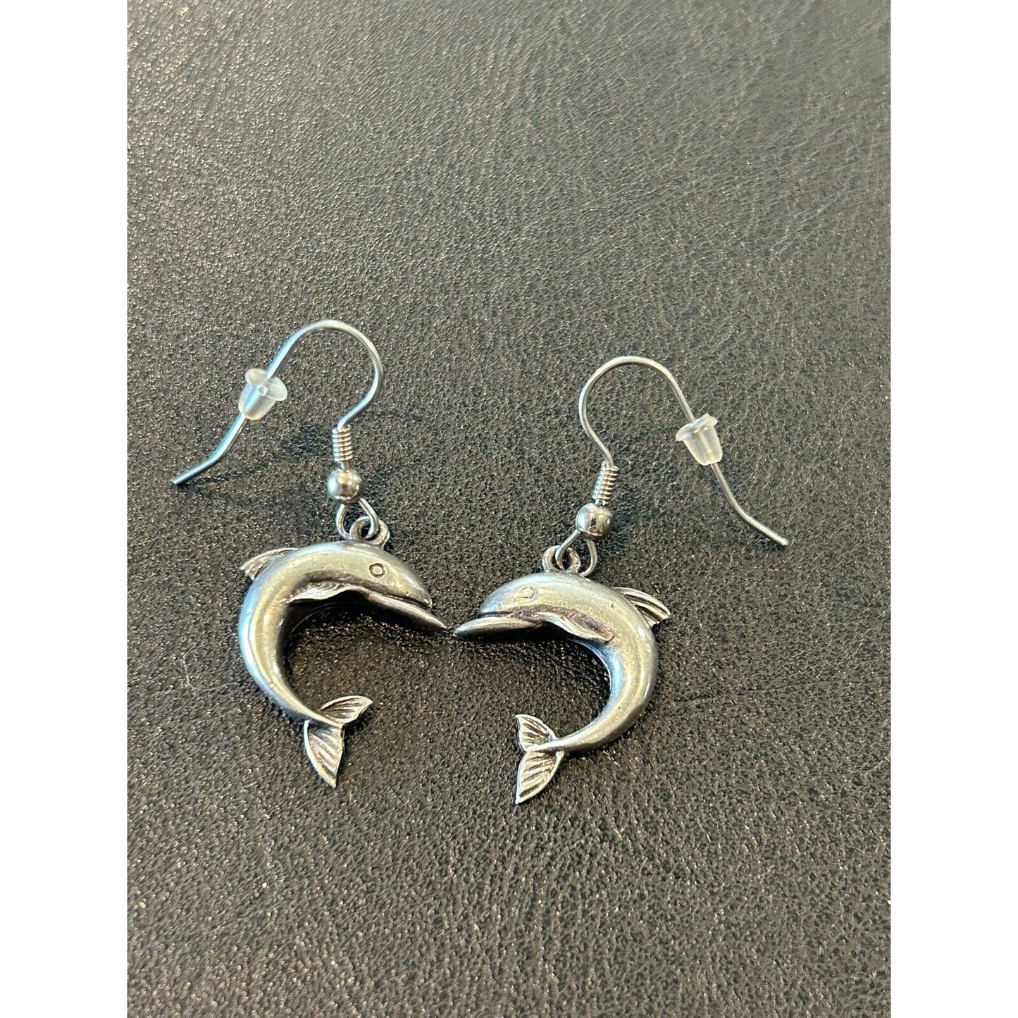 Vintage Sterling Silver Dolphin Dangle Earrings 925 K29