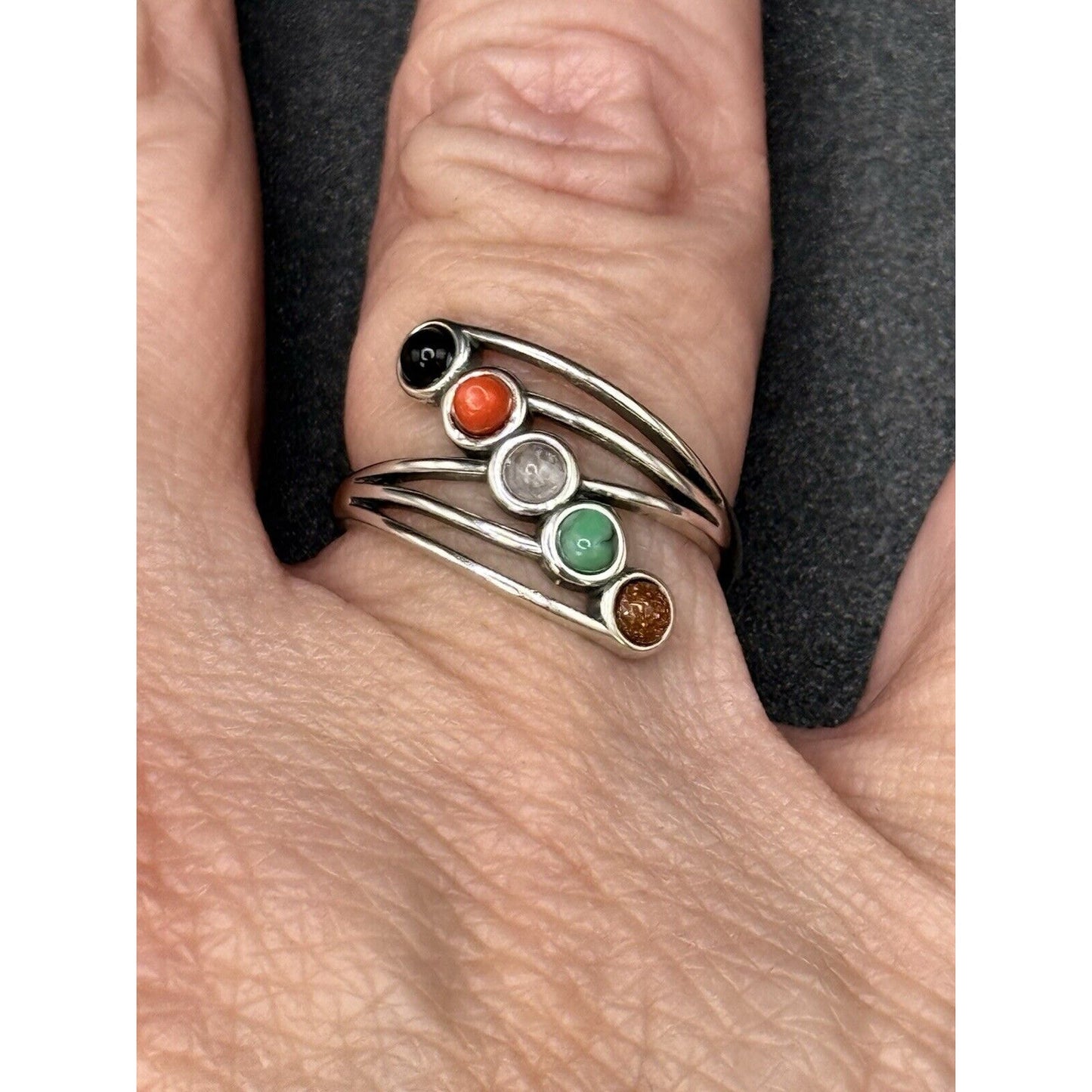 New Condition Sterling Silver Multi Gemstone Ring Size 7.00 Turquoise