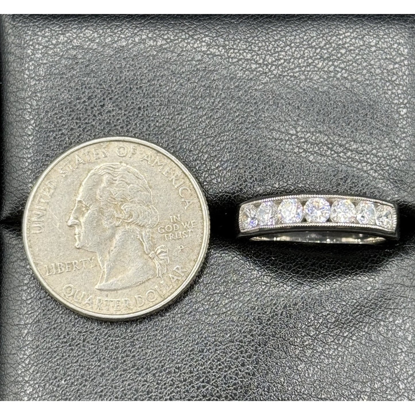 EUC Sterling Silver 7-Stone Cubic Zirconia Channel Band Wedding Ring Size6.5 N28