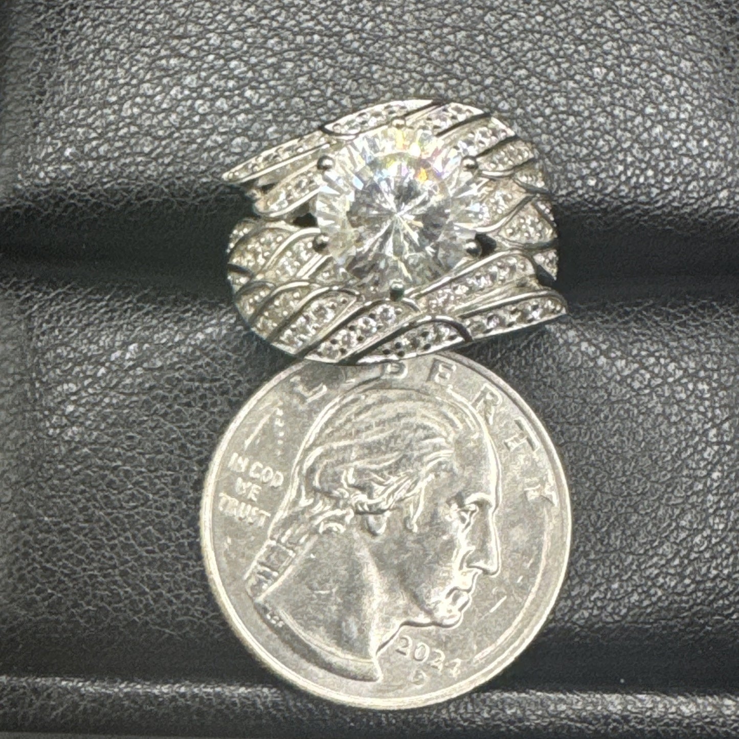 Sterling Silver Angel Wings CZ Statement Ring 925 Size 8 P2
