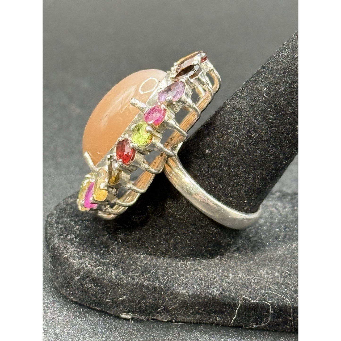 Vintage Large Multi Gemstone Sterling Silver Ring Size 7.50 P5