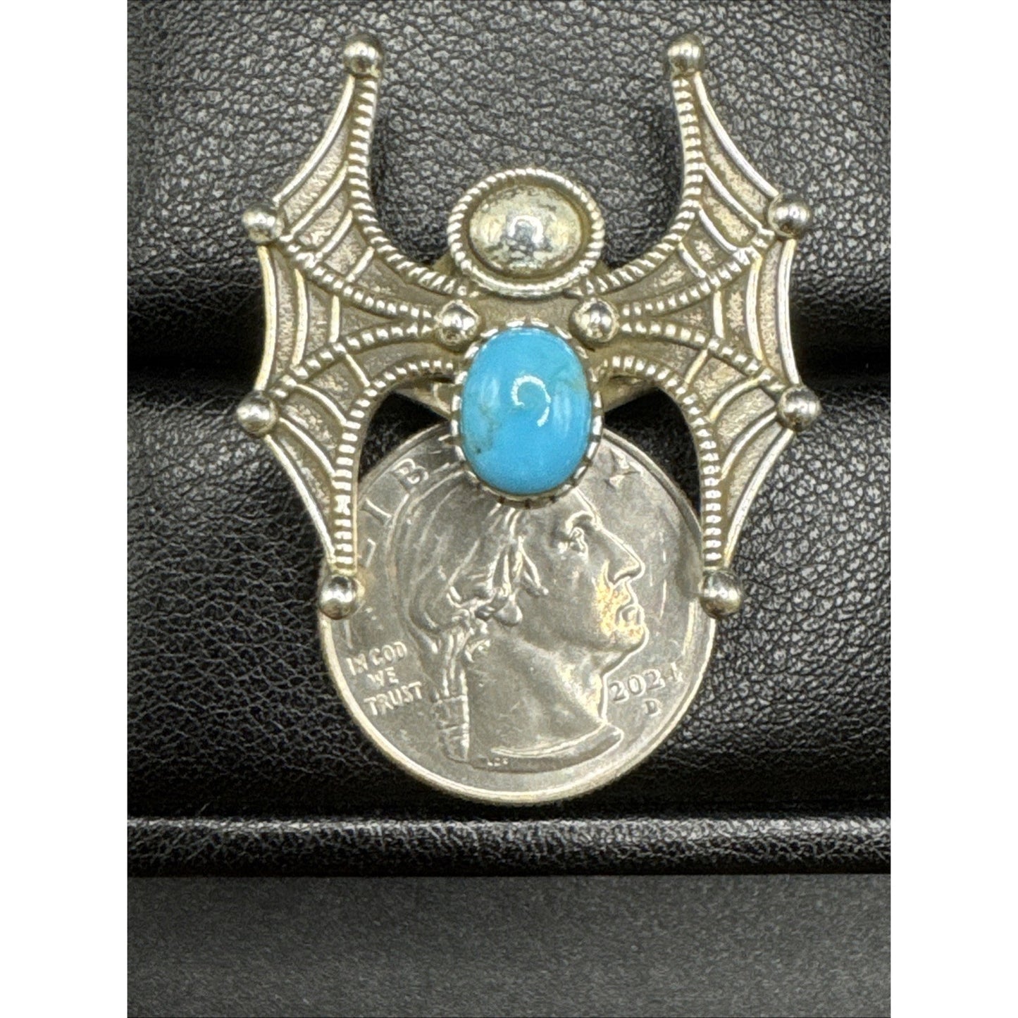 Sterling Silver Turquoise Spider Ring 925 Size 7.75 #2 T29