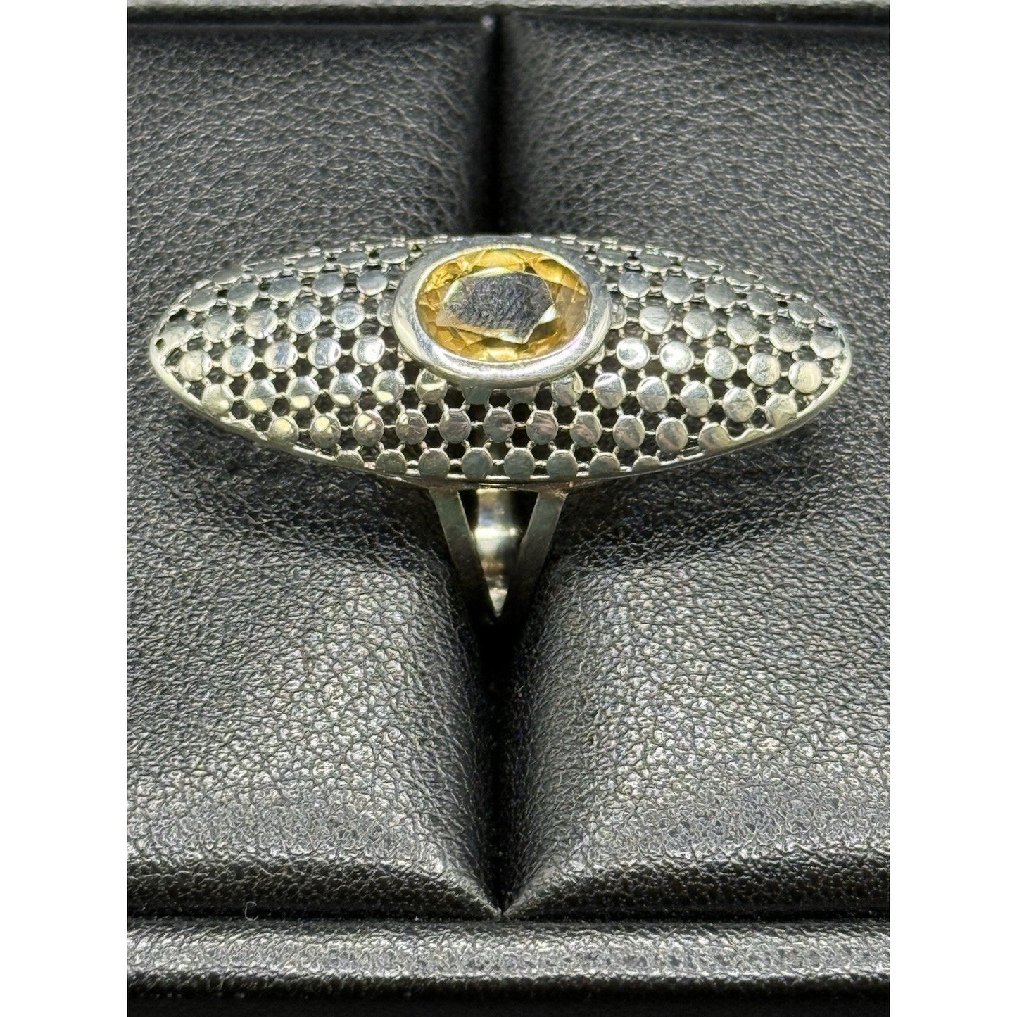 EUC Sterling Silver Genuine Citrine Open Work Ring Size 7.00 925 Q21