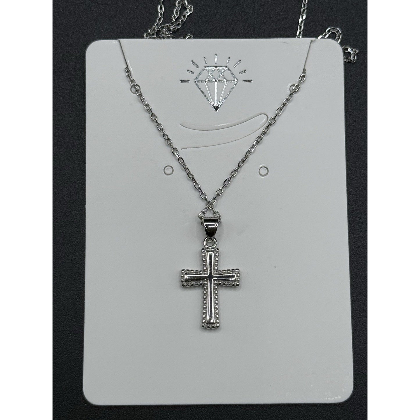 18” New Condition Sterling Silver Cross Bead Pendant Necklace 925