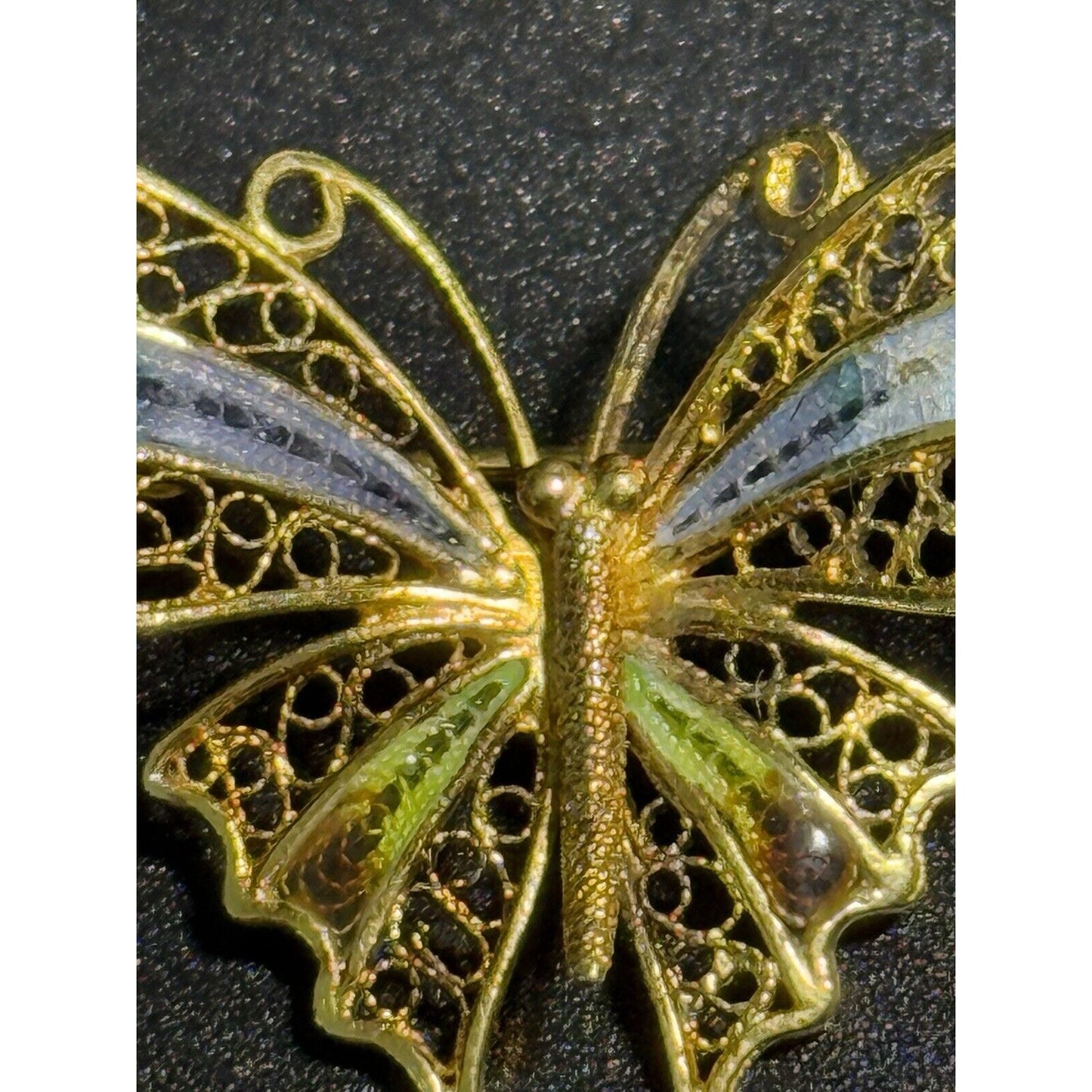 Vintage 800 Gold Silver Enamel Butterfly Brooch Pin M24