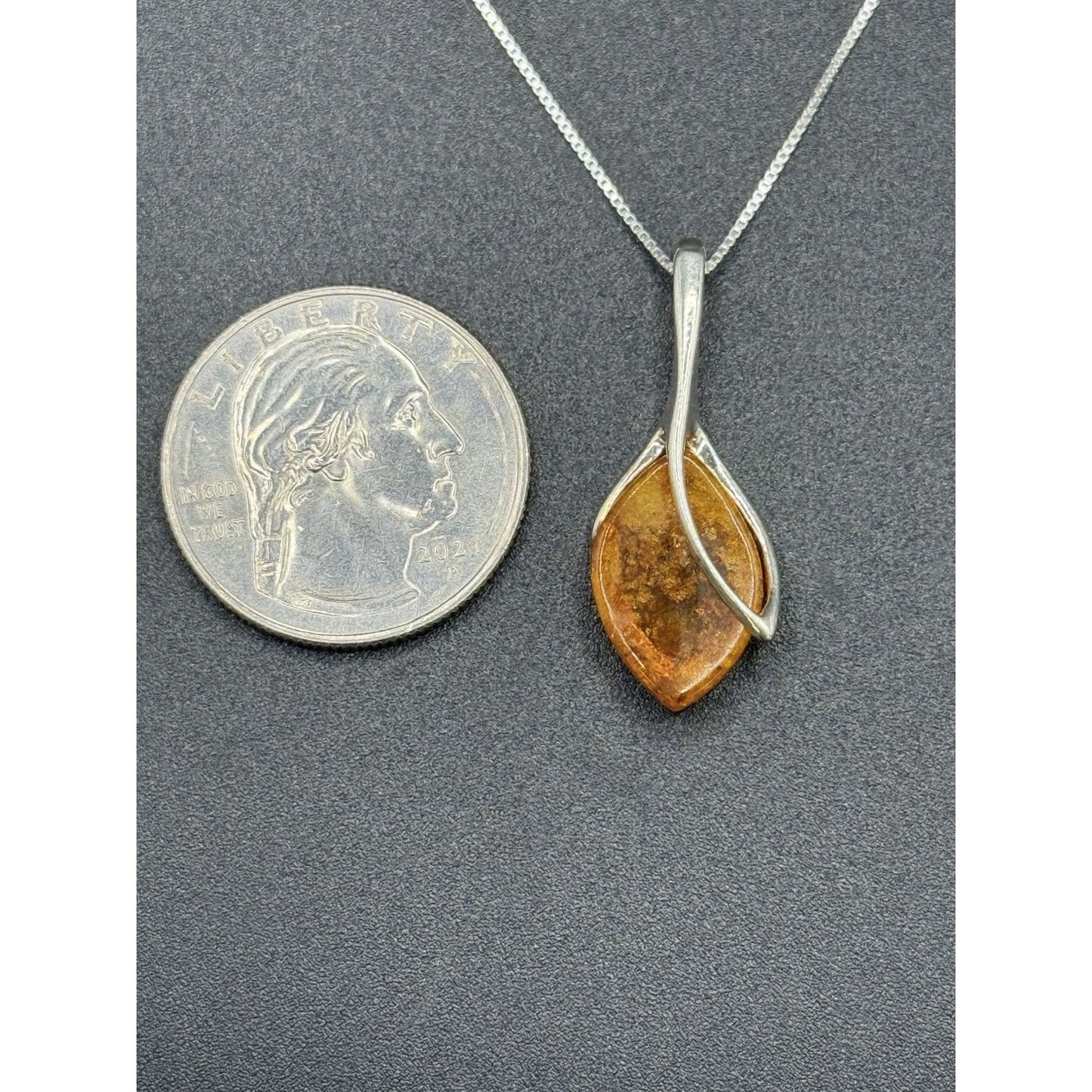 18” Sterling Silver Modernist Amber Pendant Necklace 925 P10